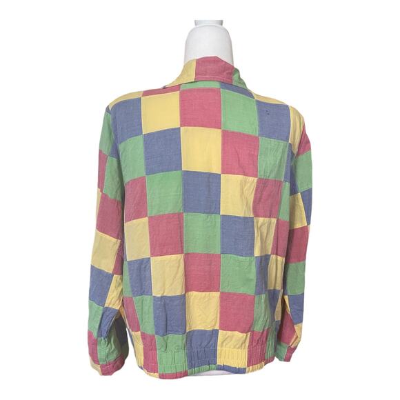 Vintage Women's Button Down Cotton Pastel Patchwork Shirt Shacket Size 16 - Picture 3 of 10